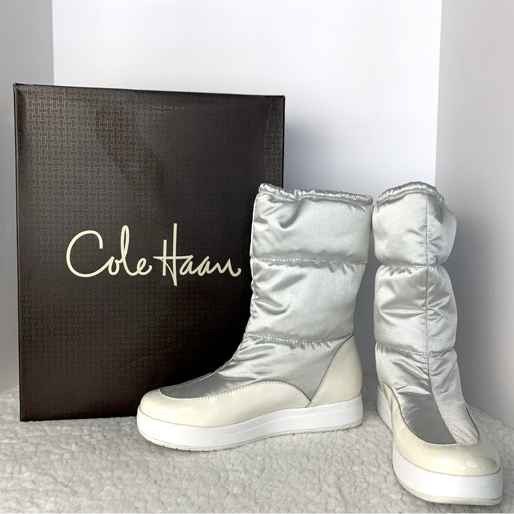 Cole Haan Women's Alexa Silver Puff Waterproof Snow Boots Size 9B